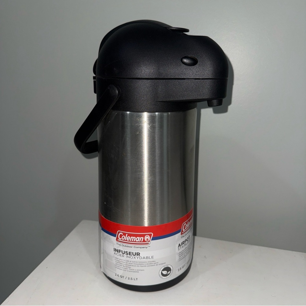New Coleman Stainless Steel Airpot 2.64 QT(2.5L) Coffee Hot Drink Pump Dispenser - Picture 2 of 5